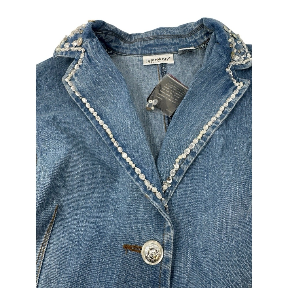 Jeanology Blue Denim Rhinestone Embellished Blazer Jacket cowgirl festival boho - Picture 8 of 10